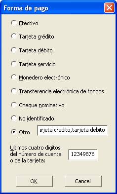 Ejemplo de captura de forma de pago mixto